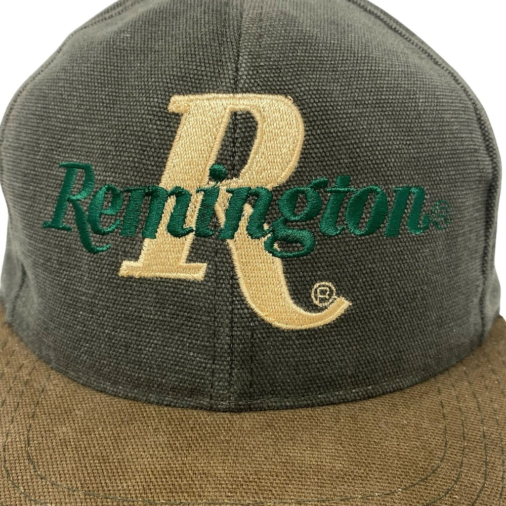 Remington Firearms Canvas Snapback Hat Mens Green Brown Embroidered Logo Cap - Picture 6 of 10